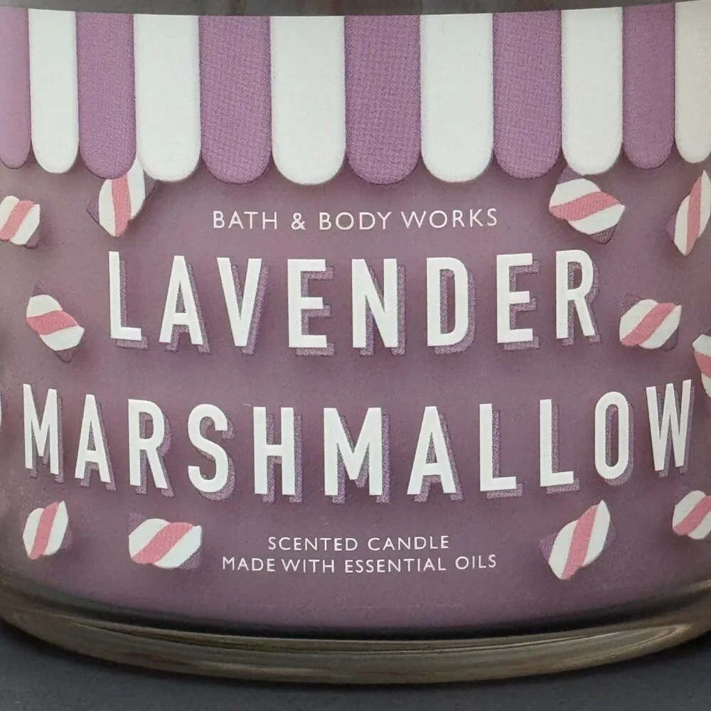 BBW Lavender Marshmallow Bath & Body Works 3 Wick Candle - Picture 3 of 10